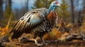 Wild male Tom Osceola turkey with tail spread and great feather detail. generative ai Royalty Free Stock Photo