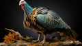 Wild male Tom Osceola turkey with tail spread and great feather detail. generative ai Royalty Free Stock Photo