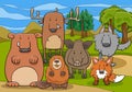 Wild mammals animal characters group cartoon illustration