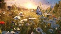 wild meadow floral field ,bee and butterfly Royalty Free Stock Photo