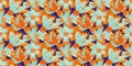 Wild meadowflower blossom seamless vecor border. Banner with abstract neon blue orange indigo painterly floral texture