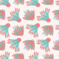 Wild meadowflower blossom seamless vecor pattern background. Abstract pink blue feathered painterly floral mix backdrop