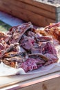 Wild meat hunter prey delicious appetizing medium rare ribs grill picnic
