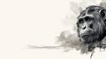 wild monkey copy space, hand sketch in white and black Royalty Free Stock Photo