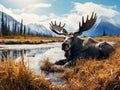 Ai Generated illustration Wildlife Concept of Wild Moose