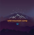 Wild mountain camping and adventure forest badge logo