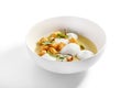 Wild mushroom cream soup with cheese profiteroles Royalty Free Stock Photo