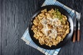 Wild mushrooms Creamy risotto on a plate Royalty Free Stock Photo