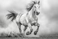 Wild Mustang galloping across open plain with dust rising around