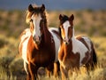 Wild mustang pinto paint horse mare colt foal nature