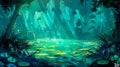 Wild nature fairytale environment for adventure scene with sunlight beam in summer concept with no one in a swamp in Royalty Free Stock Photo