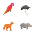 Wild nature icons set cartoon vector. Mammal and bird