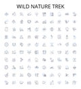 Wild nature trek outline icons collection. forest, trekking, wild, outdoors, adventure, hiking, nature vector