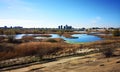 Wild nature vs the city - lake in the suburbs Royalty Free Stock Photo