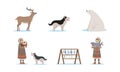 Wild North Arctic People and Animals Vector Illustrations Set