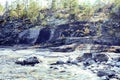 Wild north nature landscape. lot of rocks on lake shore