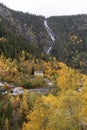 Wild norwegian waterfall in Rjukan, during the picturesque autumn colors