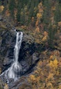 Wild norwegian waterfall in Rjukan, during the picturesque autumn colors