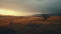 Thundery Evening Glow: Atmospheric And Moody Landscape With Lonely Tree