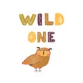 Wild one - fun hand drawn nursery poster with lettering Royalty Free Stock Photo