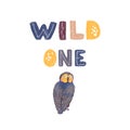 Wild one - fun hand drawn nursery poster with lettering Royalty Free Stock Photo