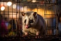 Wild opossum in small cage. Royalty Free Stock Photo