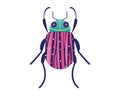 Wild organic wildlife, forest cockroach beetle isolated on white, icon cartoon vector illustration. Living nature animal