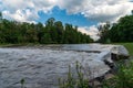Wild Ostravice river near Ostrava city in Czech republic after few days of heavy rains Royalty Free Stock Photo