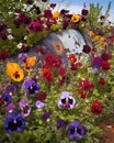 Wild pansies and crimson roses have overtaken a bulletriddled aircraft their colorful blooms standing out against