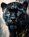 Wild panther portrait close up. Wild nature powerful leader animal symbol. Blurred brush strokes oil painting Royalty Free Stock Photo