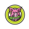 Wild Pig Biting Pickle Circle Mascot