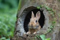 Cute wild rabbit peeking out of its den Royalty Free Stock Photo