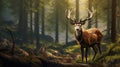 Wild red deer in nature at sunset, Mountain landscape wildlife view