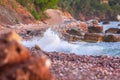 Wild red rocks beach Crvena Glavica, Montenegro Royalty Free Stock Photo