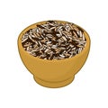 Wild rice in wooden bowl isolated. Groats in wood dish. Grain on Royalty Free Stock Photo