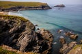 Wild rocky coastline at West Pentire in Cornwall Royalty Free Stock Photo