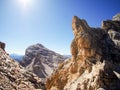 Wild and rocky mountain landscape in the Dolomites of Italy