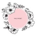 Wild rose flower frame flower drawing and sketch. Royalty Free Stock Photo