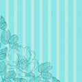 Wild rose flowers, line art drawing. Rosehip on blue background. Element for design. Royalty Free Stock Photo