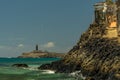 Wild and rough volcanic coast overlooking the lighthouse of Punta Jandia, Fuerteventura