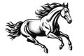 Wild running horse sketch, black line art style vector illustration isolated on white background Royalty Free Stock Photo