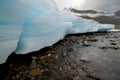 Wild Russia landscape. Ice glacier blocks,river.