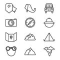 Wild Safari Park Outline Vector Icon Collection. Simple and clean style outline symbols with wild trip nature objects.