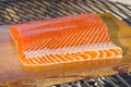 Wild Salmon on Cedar Plank Over Barbecue Royalty Free Stock Photo