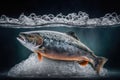 Wild salmon on ice. AI generated