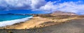 Wild scenic beaches of volcanic island Lanzarote, Canary islands Royalty Free Stock Photo