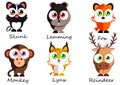 Wild. Set cute animals for use as stickers, images in books, les Royalty Free Stock Photo