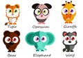 Wild. Set cute animals for use as stickers, pictures in games Royalty Free Stock Photo