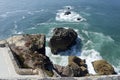 wild shore line at nazare village in portugal