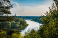 Wild silent river Neman. Summer forest river water panorama. Forest river reflection in summer